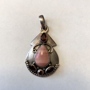 Sterling 925 Rodochrisite and Garnet, pendant only